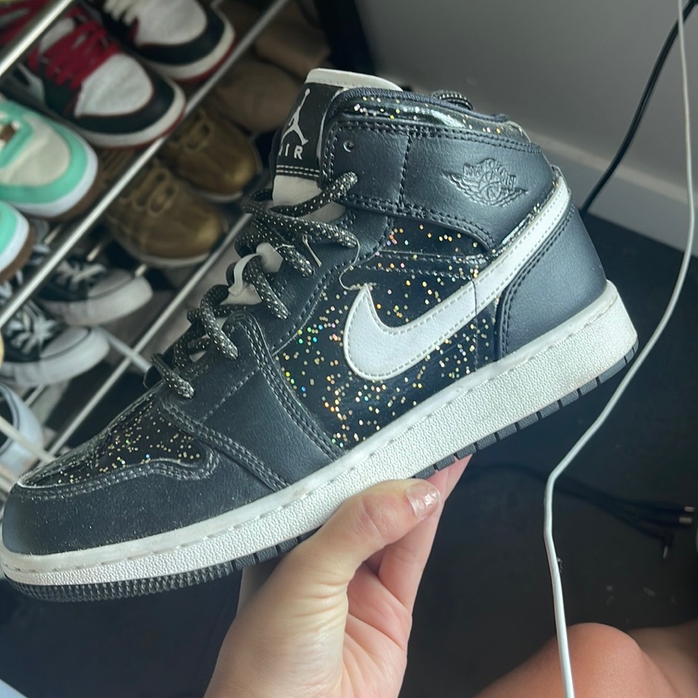 Black and White Air Jordan One Mids Youth 6.5